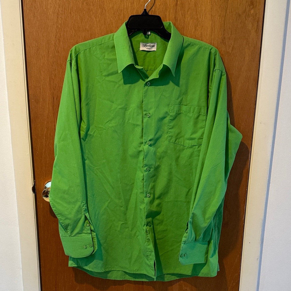 ☘️2/$10☘️Berlioni Italy Green Casual Button Down Shirt, Size XL, 18-18.5, 36/37
